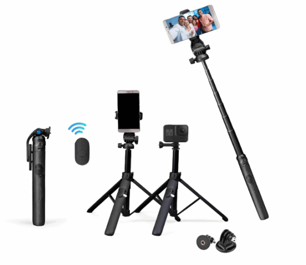 DIGITEK TRIPOD SELFIE STICK WITH WIRELESS REMOTE 3 LEGS TRIPOD BASE & GOPRO ADAPTER DTR -525 SS